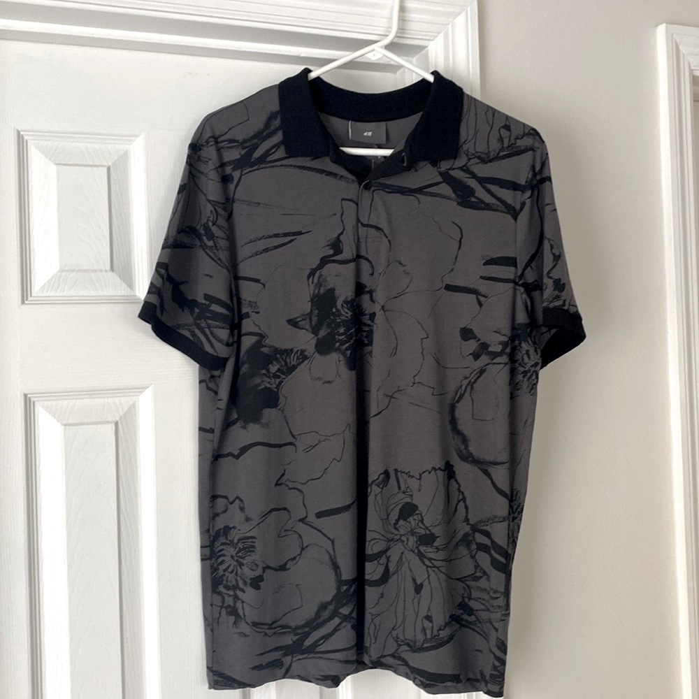 H&M Black/Grey Mens Golf Shirt, NWT, Sz L